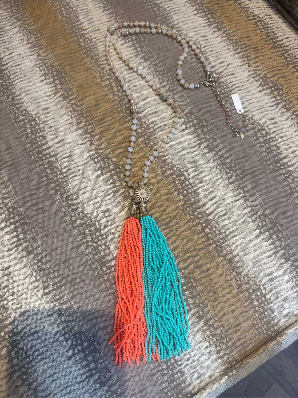 Beaded Tassel Pendant Necklace in Coral & Turquoise